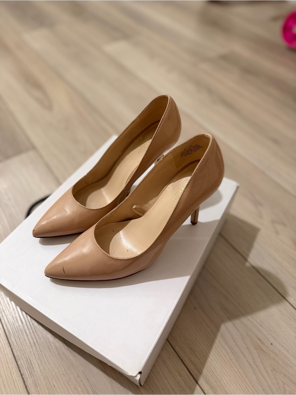 Nine West Beige Patent Leather Pointed-Toe Pumps
